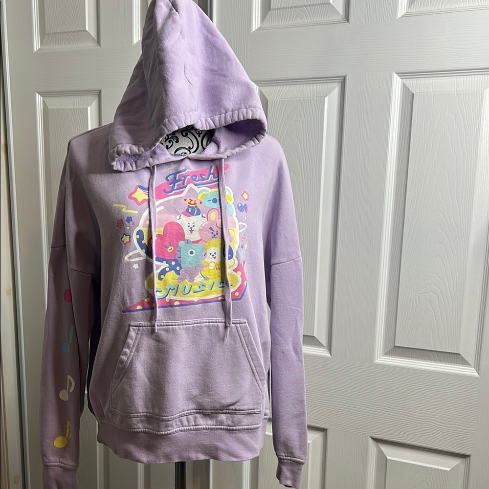 BT21 Purple Graphic Hoodie Music Planet Purple Hoodie M